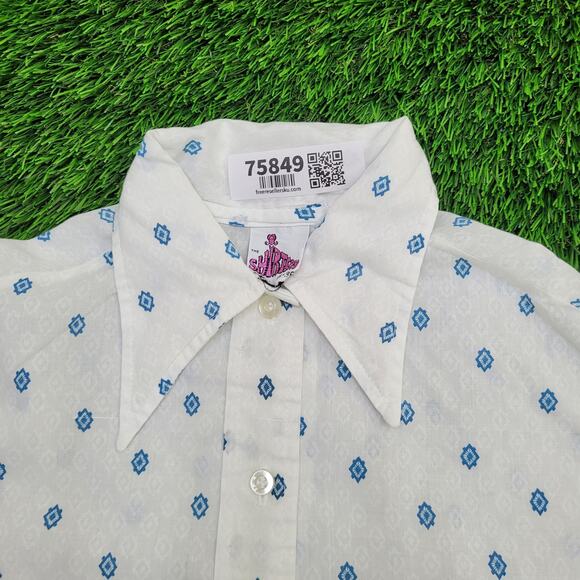 Vintage 80s Disco Hippie Shirt Women Large 20x25 Polka-Dot - Picture 2 of 10